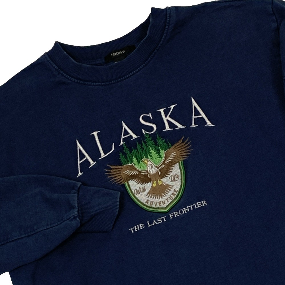 Forever 21 Alaska The Last Frontier Sweatshirt Crewneck Navy Blue Small S